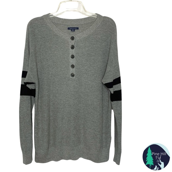 American Eagle Outfitters Other - SOLD American Eagle Sweater Small Gray Crew Henley Long Sleeve Lightweight EUC